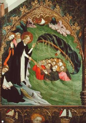 Santo Doménico salva pescadores de ahogarse (detalle de panel de altar de Santo Doménico).