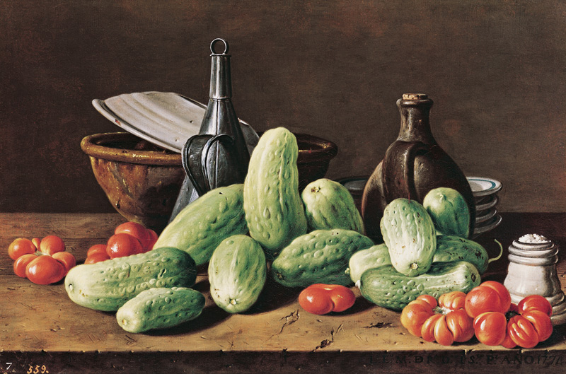 Still Life with Cucumbers and Tomatoes de Luis Melendez