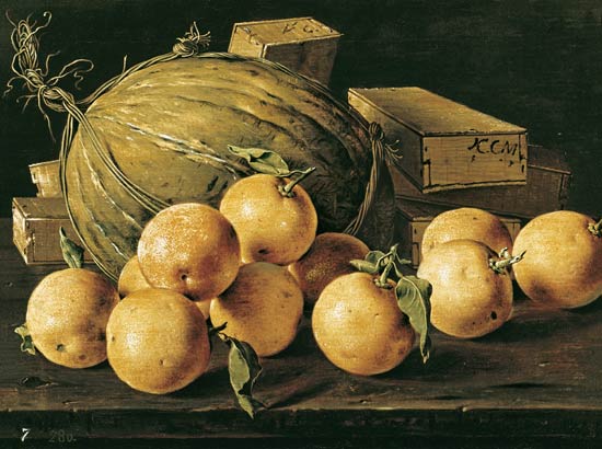Still Life of Oranges, Melons and Boxes of Sweets de Luis Melendez