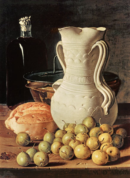 Still Life with bread, greengages and pitcher de Luis Egidio Melendez