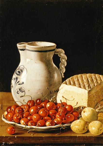 Still Life with cherries, cheese and greengages de Luis Egidio Melendez