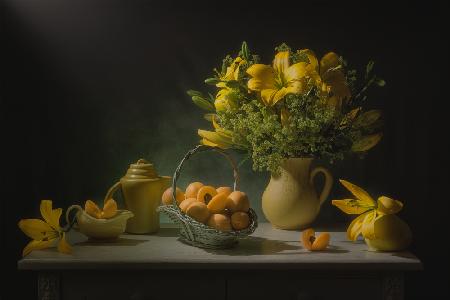 Yellow Lilies and Peaches