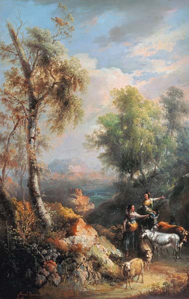 Goatherds in mountainous Spanish landscape de Manuel Barron y Carrillo
