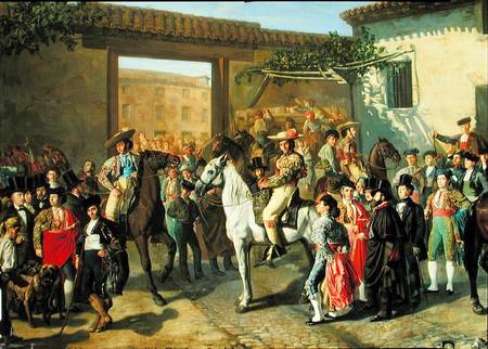 Horses in a Courtyard by the Bullring before the Bullfight, Madrid de Manuel Castellano