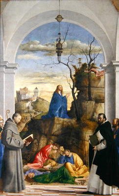 Agony in the Garden with SS. Dominico, Mark, Louis of Toulouse and Francis of Assisi, 1510 (oil on c de Marco Basaiti