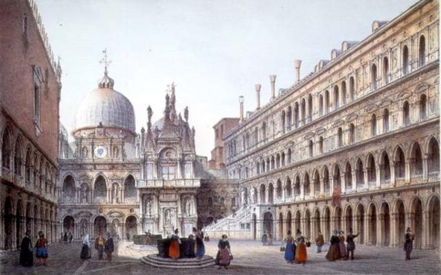 The Courtyard of Palazzo Ducale, Venice, engraved by Brizeghel (litho) de Marco Moro