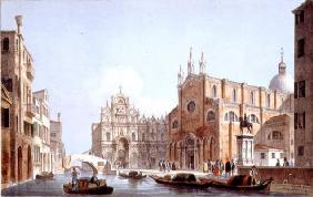 The Church of SS. Giovanni and Paolo and S. Marco, Venice, engraved by Brizeghel (litho)