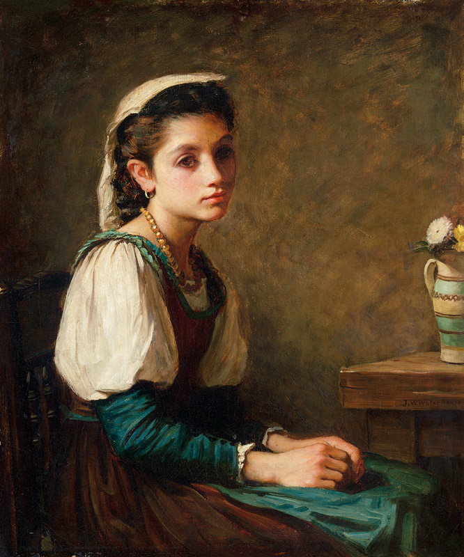Bildnis eines Mädchens mit einer Vase Gänseblümchen. de Margaret Murray-Cookesley