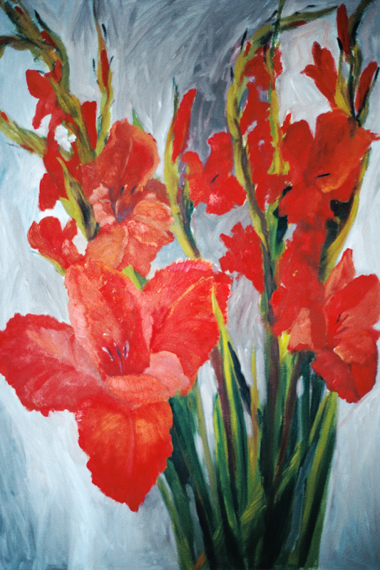 Red Gladioli (oil on canvas)  de Margaret  Norris