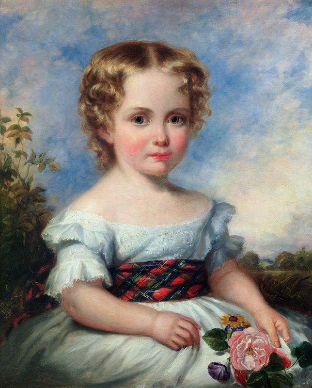 Portrait of a Young Girl with a Tartan Sash de Margaret Sarah Carpenter