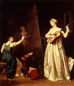 Painter when painting a portrait of a lute player de Marguerite Gérard