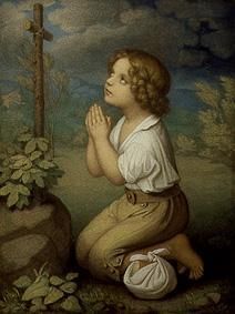 Praying boy at the wayside cross. de Marie Ellenrieder