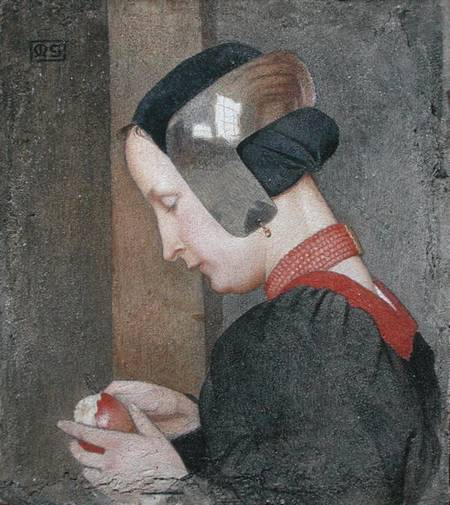 Portrait of a Lady Peeling an Apple de Marianne Stokes