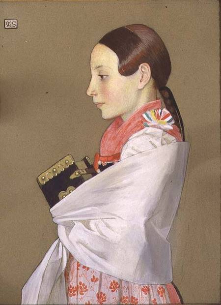 Young Girl of Menguszfalva going to Church de Marianne Stokes