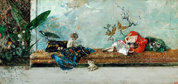 Hijos del artista en el Jardín Japonés de Mariano Fortuny