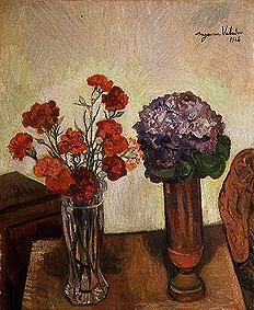 Two vases with pinks and shiners de Marie Clementine (Suzanne) Valadon