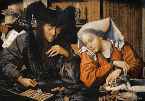 The coin changer and his wife. de Marinus Claeszon van Reymerswaele