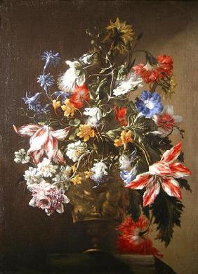 A Still Life of Flowers in a Vase (oil on canvas)