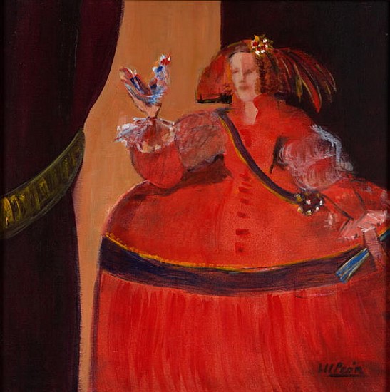 Menina in Red With Small Cockerel (oil & acrylic on canvas)  de Marisa  Leon