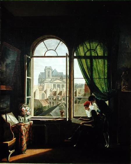 View of Saint-Eustache Church from a House on Rue Platriere or, The Artist's Interior de Martin Drolling