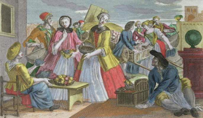 The Fruit Market (coloured engraving) de Martin Engelbrecht