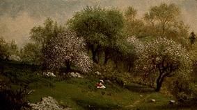 Under blossoming apple trees de Martin Johnson Heade