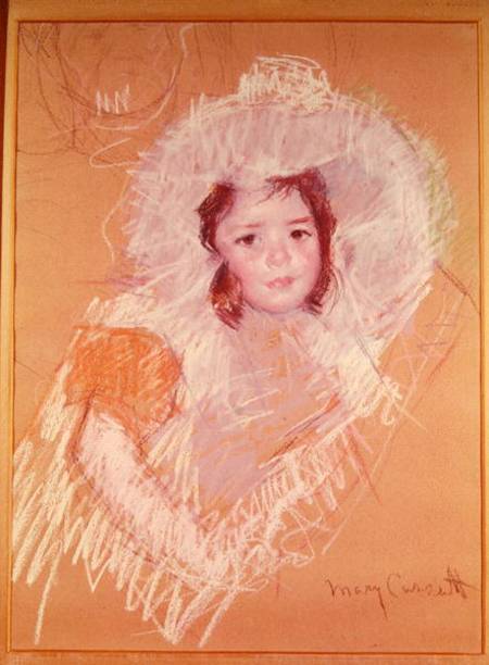 Bust of a Young Girl or Margot Lux with a Large Hat de Mary Cassatt