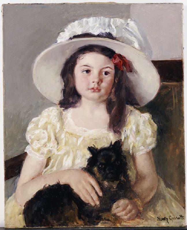 Françoise mit einem kleinen schwarzen Hund de Mary Cassatt