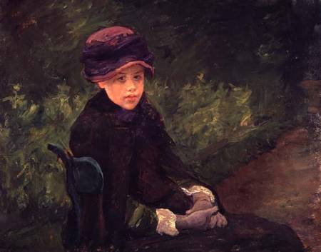 Susan Seated Outdoors Wearing a Purple Hat de Mary Cassatt