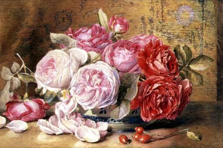 Pink and Red Roses in a Bowl de Mary Elizabeth Duffield