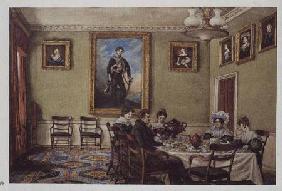 Dining room at Langton Hall, family at breakfast