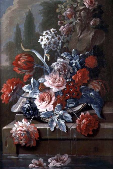 Still Life of Flowers by a Fountain  (pair of 121413) de Mary Moser