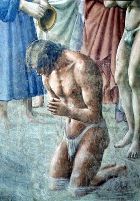 St. Peter Baptising the Neophytes (Detail of two turbanned observers) de Masaccio
