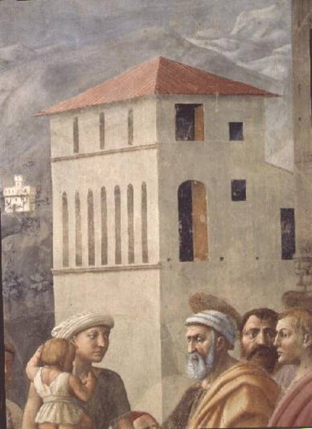 St. Peter Distributing the Common Goods of the Church, and the Death of Ananias, (Detail of the back de Masaccio