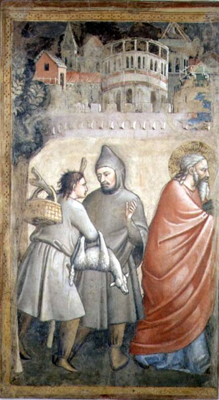 The Meeting at the Golden Gate, detail depicting two men conversing and the figure of Joachim de Maso di Banco Giottino