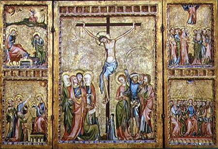 Altarpiece with the Crucifixion in the centre panel and scenes from the Life of Christ on the side p de Master of Cologne