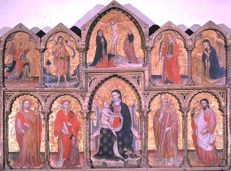 Polyptych showing Madonna and Child, Crucifixion and Saints de Master of Roncajette
