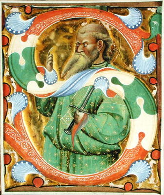 Historiated initial 'S' depicting St. Paul (vellum) de Master of San Michele of Murano