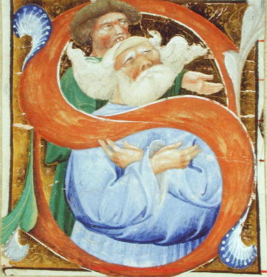 Historiated initial 'S' depicting an old man praying (vellum) de Master of San Michele of Murano