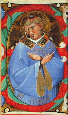 Historiated initial 'E' depicting St. Stephen (vellum) de Master of San Michele of Murano