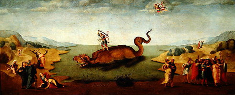 Persues rescuing Andromeda (oil on panel) de Master of Serumido