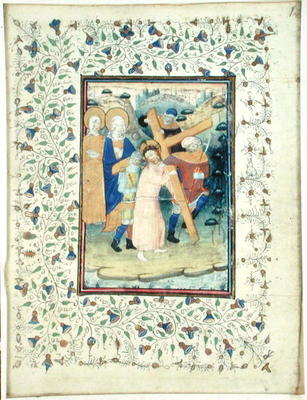 The Carrying of the Cross, from a Book of Hours, Bruges (vellum) de Master of the Embroidered Foliage