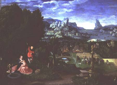 The Rest on the Flight into Egypt, landscape painted by Joachim Patinir de Master of the Female Half Lengths
