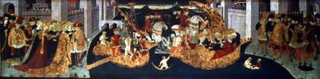 The Story of Alatiel Tavoli: arriving at the banquet and crossing the river (panel) de Master of the Jarves Chest