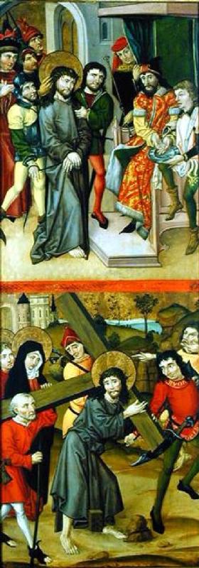 Christ Before Pilate and Christ Carrying the Cross, panel from and altarpiece depicting scenes of th