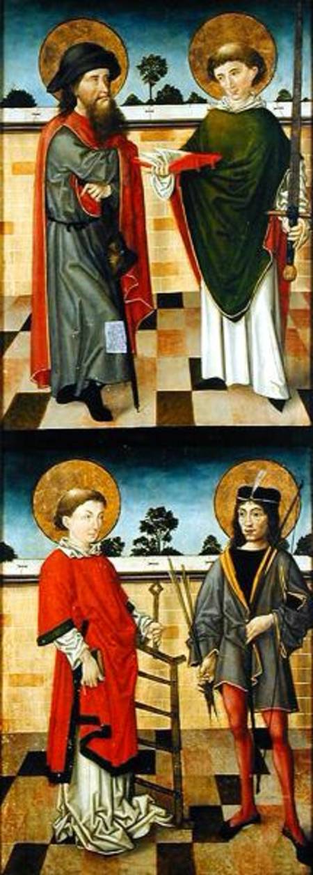 Top: St. Jacob as a Pilgrim and St. Matthew Holding a Book and a Sword; Bottom: St. Lawrence Holding de Master of the Luneburg Footwashers