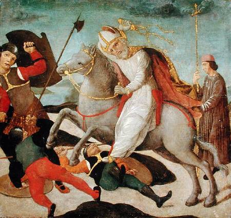The Apparition of St. Ambrose at the Battle of Milan de Master of the Pala Sforzesca