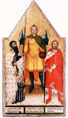 St. Michael the Archangel with St. Bartholomew and St. Julian (tempera on panel) de Master of the Rinuccini Chapel
