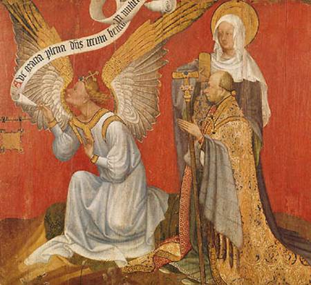 Panel from a diptych depicting the Angel of the Annunciation, the Donor and a Female Saint, possibly de Master of the Rohan Hours