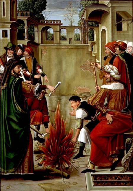 Emperor Julian the Apostate burning the bones of St. John the Baptist (panel) de Master of the St. Johns Retable